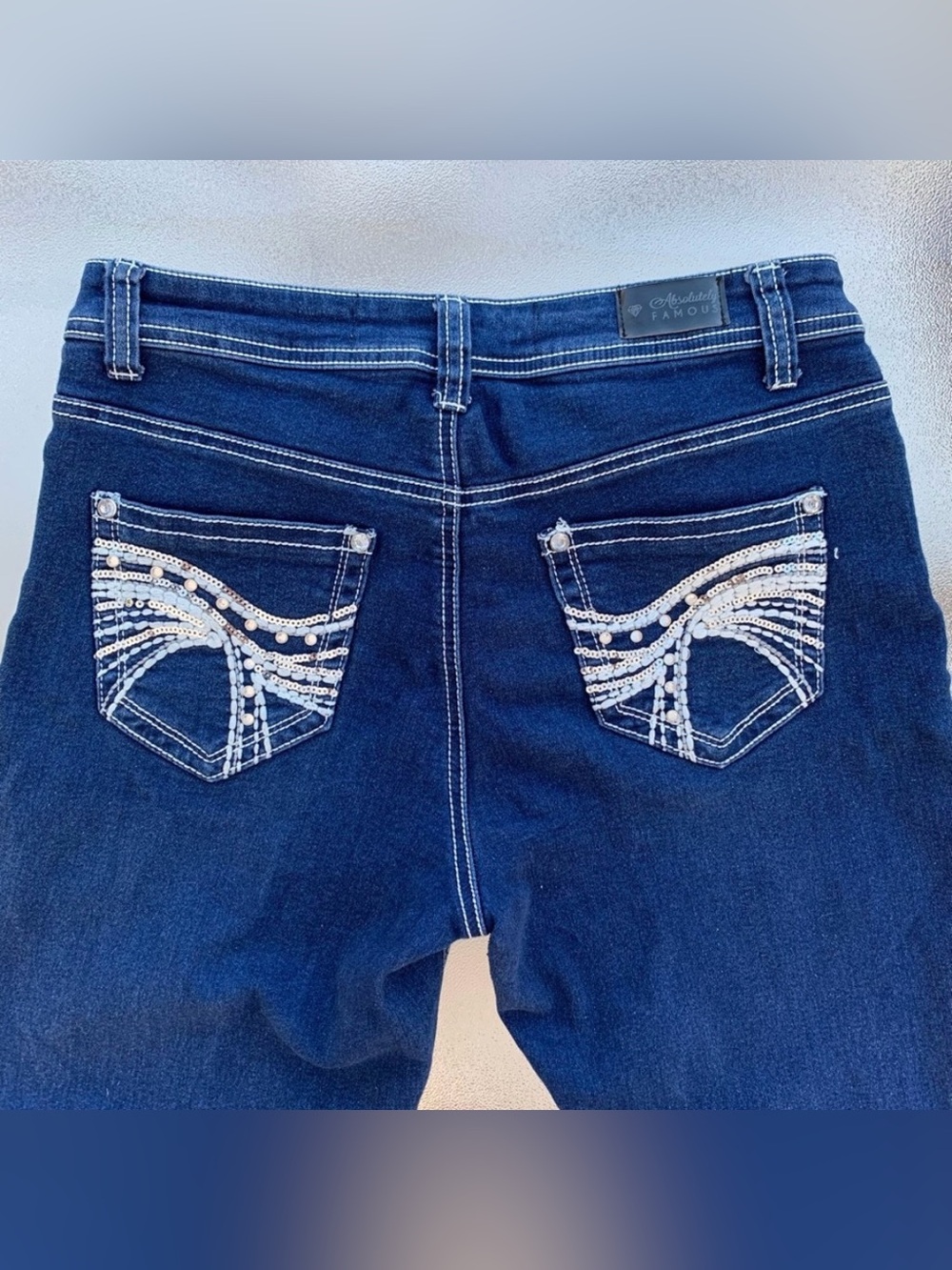 Absolutely Famous Blue Bling Embellished Straight Leg Jeans ~ Women’s 12 - Picture 5 of 8